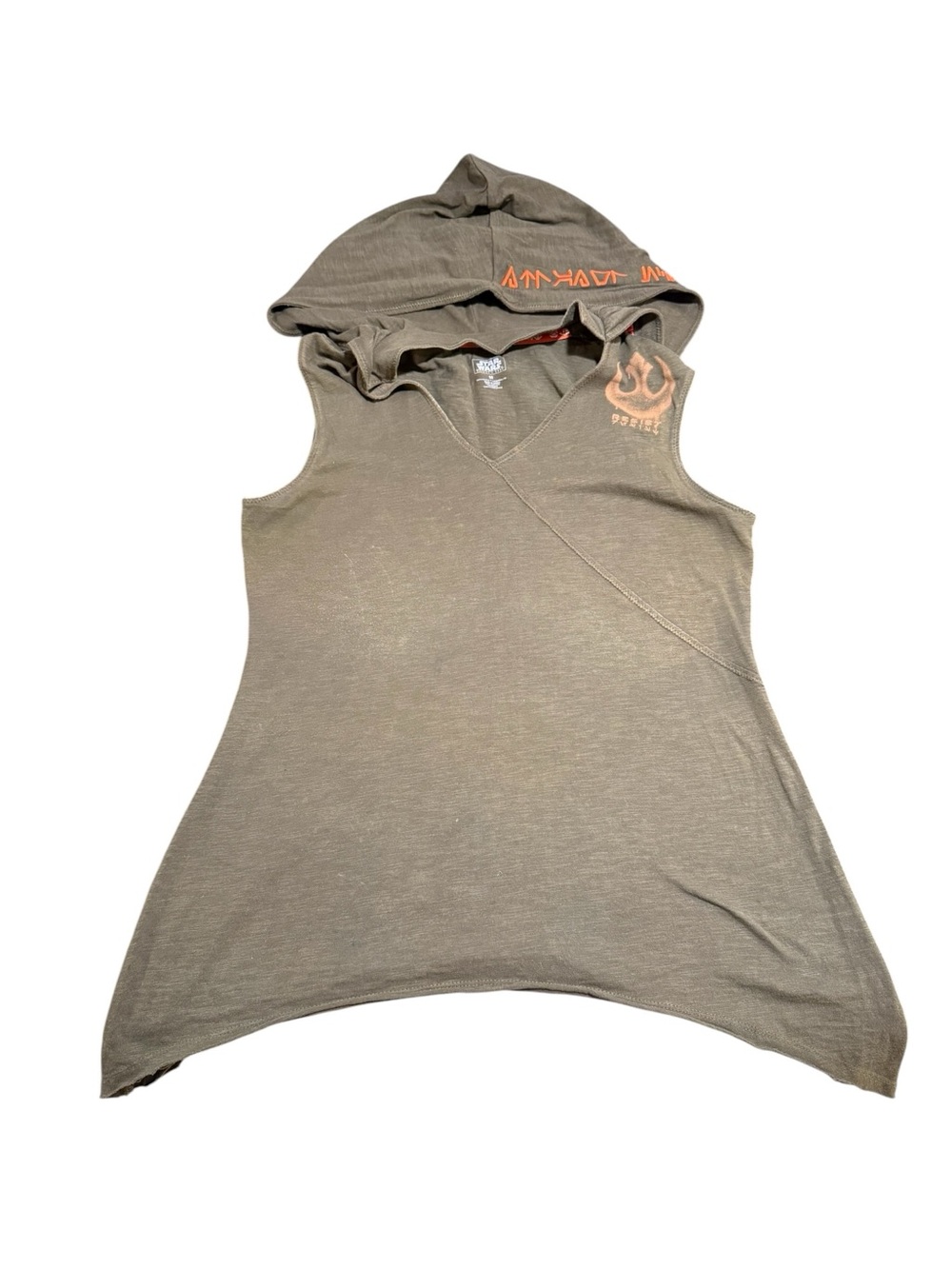 Star Wars Galaxy’s Edge Resistance Olive Green Sleeveless Hooded Tunic Sz M - Picture 5 of 11